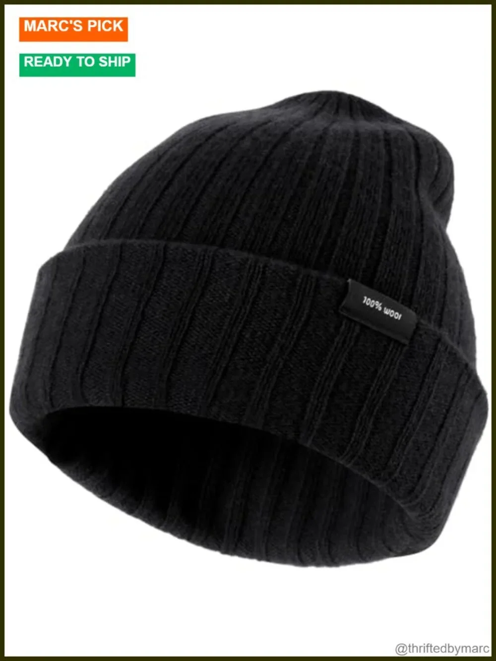 100% Wool Beanie Hat Unisex Winter Double Layer Stretchy Knit Windproof Cuffed